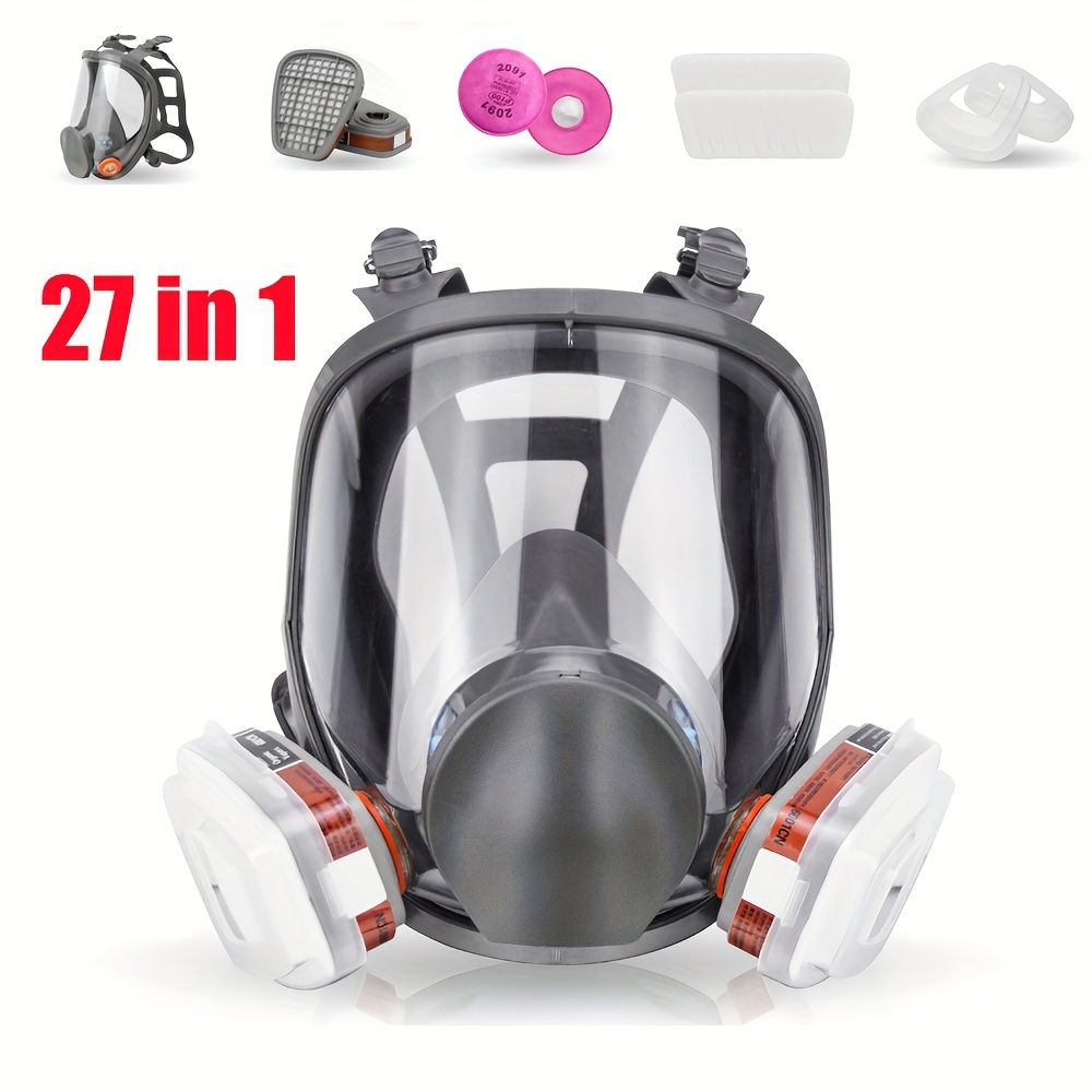 27in1 Reusable Full Face Respirator Mask - Ultimate Protection Against Dust, Staining, Sanding \u0026 Cutting with Anti-Fog, Organic Vapor Defense, and Recyclable Design for Painting, Mechanical Polishing